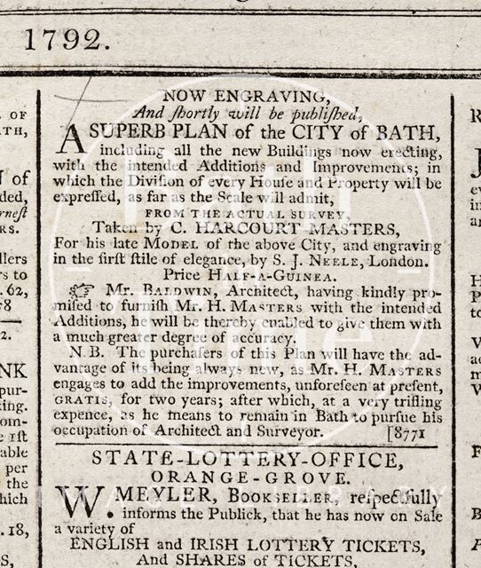 Now engraving, a superb plan of the City of Bath 1792