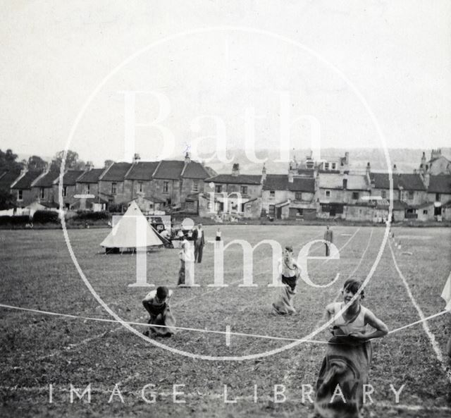 Sack race in the playing fields in Larkhall, Bath 1950s