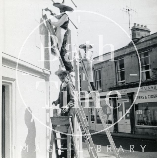 Painting the outside of the Larkhall Inn, Bath c.1960