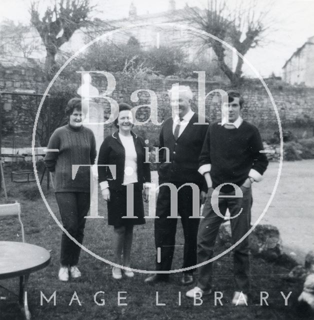 Landlord Tom Harper of the Larkhall Inn and family in the pub garden, Bath 1960s