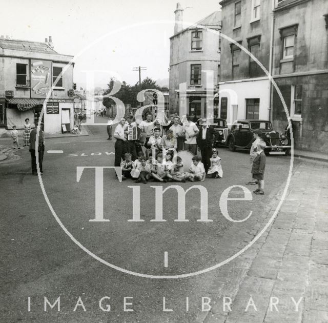 Skiffle Band sitting in the road at Larkhall Square, Bath 1957