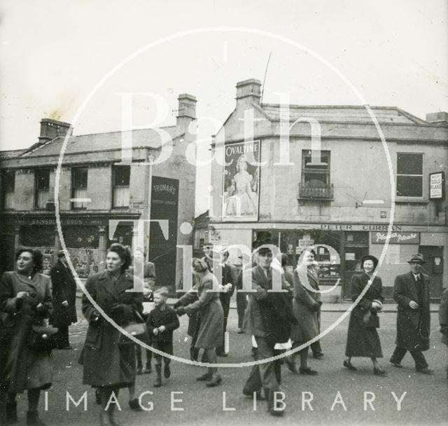 A group of people in Larkhall Square, Bath 1950s