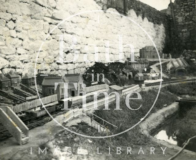 The model village and railway at the Larkhall Inn, Bath 1956