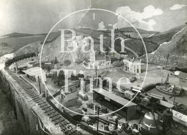 The model village and railway at the Larkhall Inn, Bath 1956