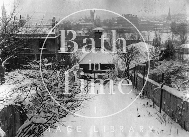 The snowy back garden of 12, Darlington Place, Bath 1947