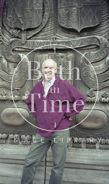 Ian Sutherland outside the west door of the Abbey, Bath 1998