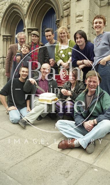 Ian Sutherland and some guests of Julian House outside the hostel in Manvers Street, Bath 1994