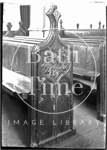 Carved bench end, St. Michael's Church, North Cadbury, Somerset c.1910