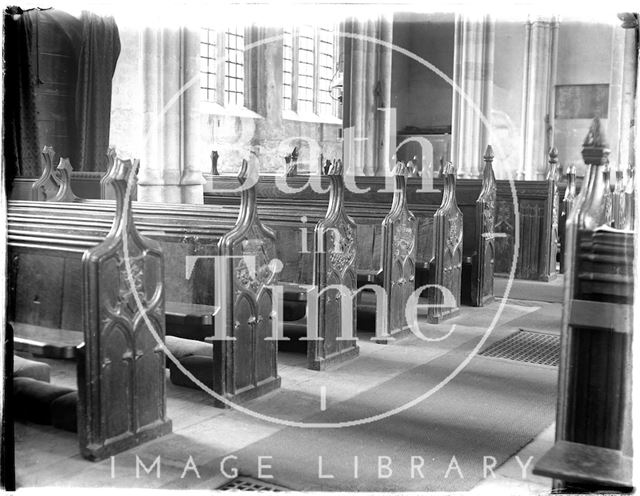 Carved bench ends, St. Michael's Church, North Cadbury, Somerset c.1910