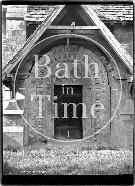 Norman doorway, St. Swithin's Church, Quenington near Cirencester, Gloucestershire c.1910