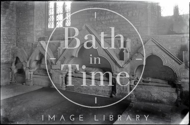 Tombs inside Church of St. Andrew, Curry Rivel near Langport, Somerset c.1930