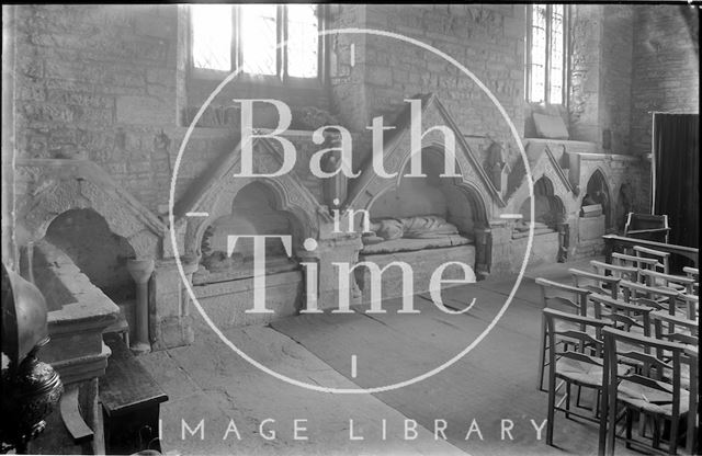 Tombs inside Church of St. Andrew, Curry Rivel near Langport, Somerset c.1930