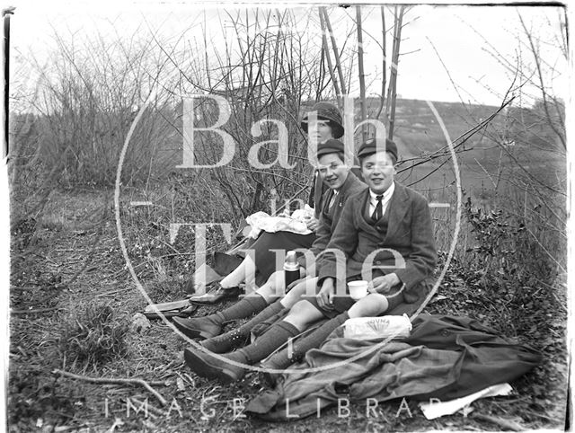 The photographer's wife and twin boys, Avoncliff, Wiltshire 1925