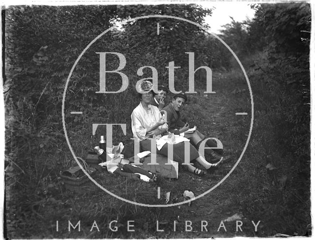 The photographer's wife and twin boys, Avoncliff, Wiltshire 1925