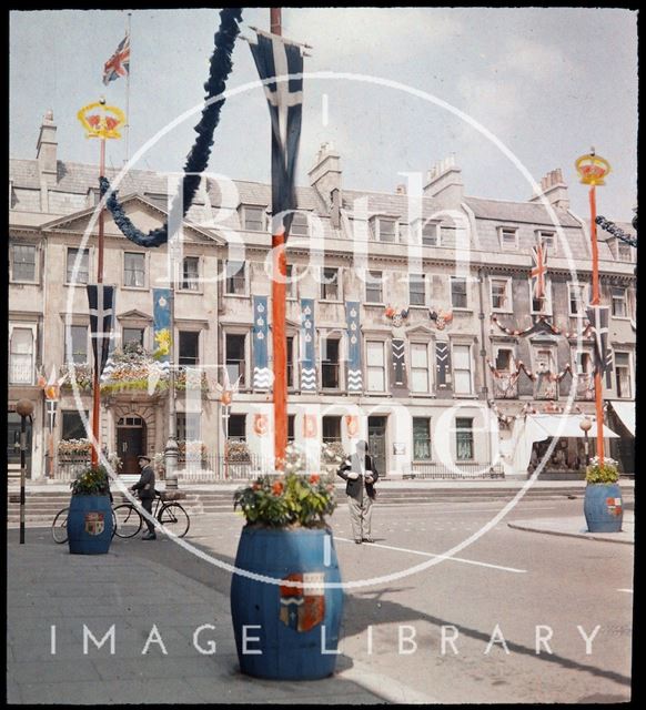 Dufaycolor view of the top of Milsom Street with George Street crossing, Bath 1937