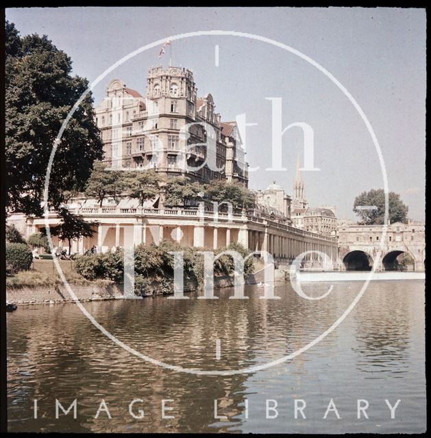 Dufaycolor view of the Empire Hotel and Parade Gardens, Bath 1937