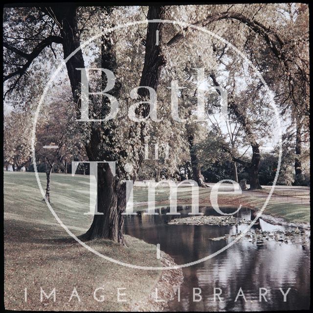 Dufaycolor view of the lake in Royal Victoria Park, Bath 1937