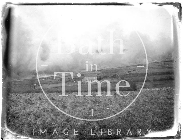 A view of a heath fire, probably on Exmoor c.1920