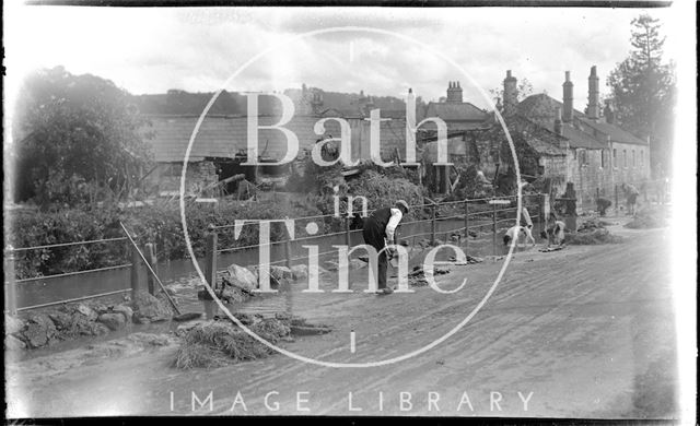 Mending the road after a flood at Larkhall, Bath 1932