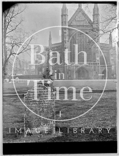 Winchester Cathedral and the grave of Thomas Thetcher c.1890