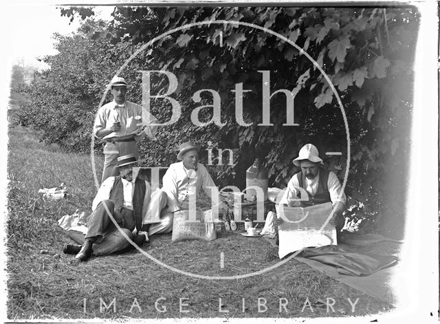 Friends of the photographer picnicking and boating on the river near Warleigh c.1910