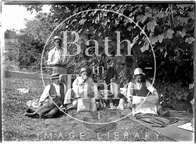 Friends of the photographer picnicking and boating on the river near Warleigh c.1910