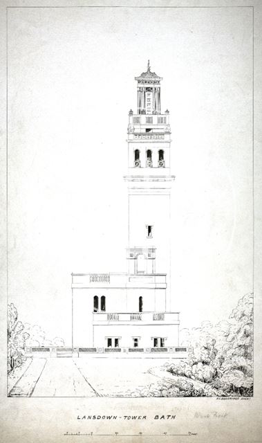 Lansdown Tower, west front, Beckford's Tower, Lansdown, Bath 1828