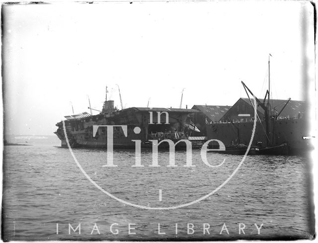 H.M.S. Courageous aircraft carrier in dock at Portsmouth, Hampshire 1933