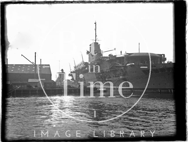 An aircraft carrier in dock at Portsmouth, Hampshire 1933