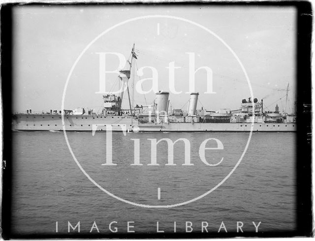 A large naval vessel at Portsmouth Harbour, Hampshire 1933