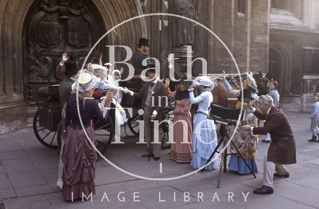 In period costume outside the Abbey, Bath 1984