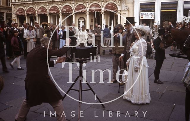 In period costume outside the Abbey, Bath 1984