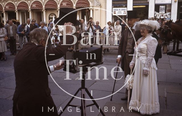 In period costume outside the Abbey, Bath 1984