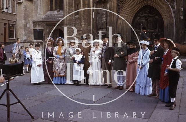 In period costume outside the Abbey, Bath 1984