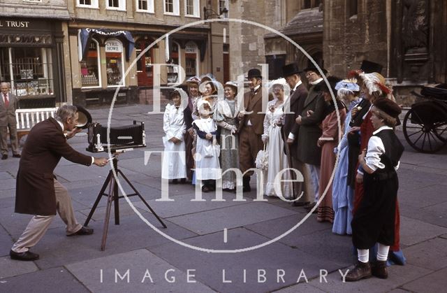 In period costume outside the Abbey, Bath 1984