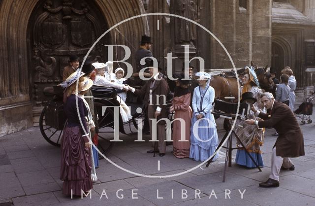 In period costume outside the Abbey, Bath 1984