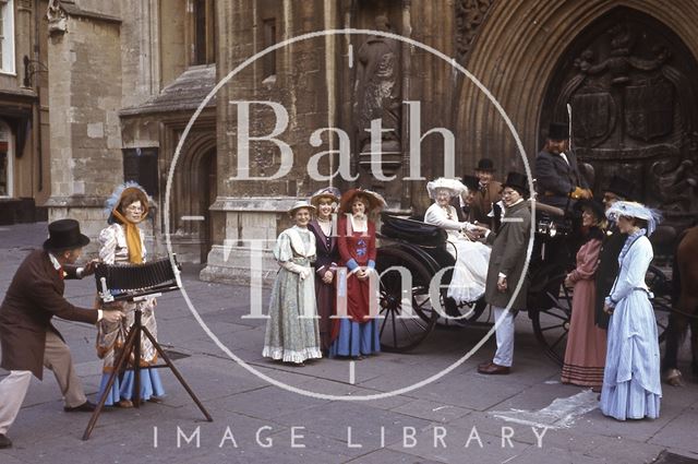 In period costume outside the Abbey, Bath 1984