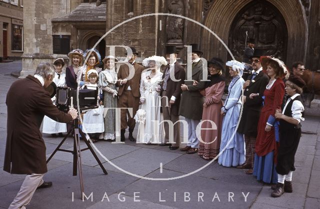 In period costume outside the Abbey, Bath 1984