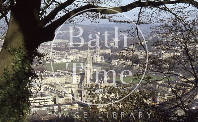 View of St. John's and the Recreation Ground from Beechen Cliff, Bath 1979