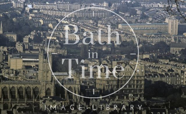 View of Bath Abbey, Empire Hotel and Snow Hill from Beechen Cliff 1979