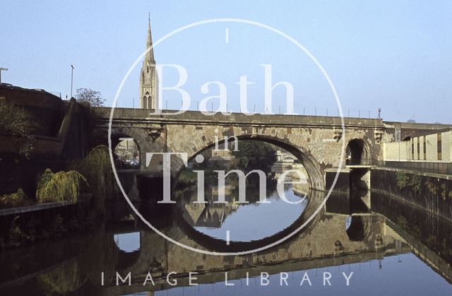 St. John's Rail bridge in reflection at Widcombe, Bath 1979