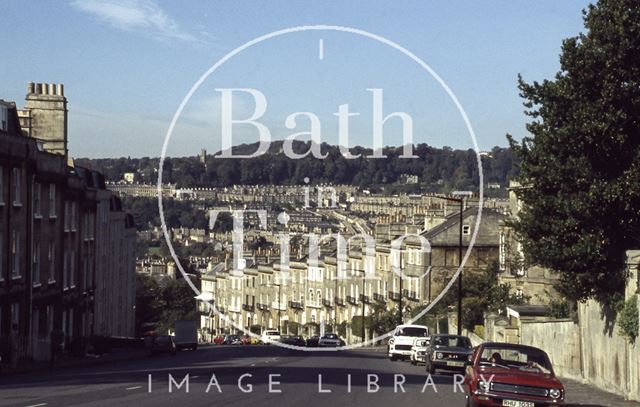 Looking down Bathwick Hill, Bath 1979