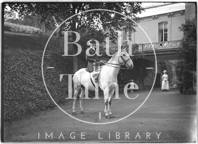 Lady on a horse, Monkton House, Warminster Road, Limpley Stoke, Wiltshire c.1910