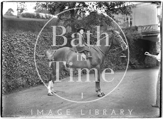 Young girl on a horse, Monkton House, Warminster Road, Limpley Stoke, Wiltshire c.1910