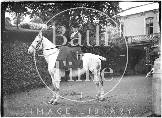 Lady on a horse, Monkton House, Warminster Road, Limpley Stoke, Wiltshire c.1910