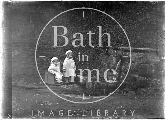 The photographer's twins at the Wishing Well, Horseshoe Walk, Bath 1913