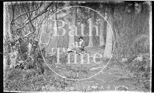 The photographer's wife and twin boys in Friary Woods near Freshford c.1913