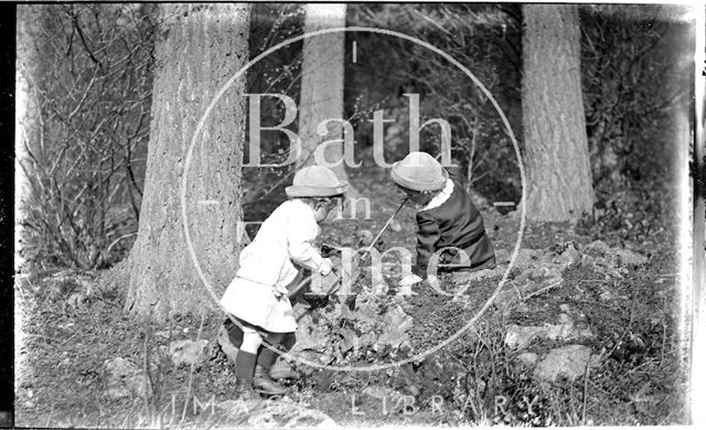 The photographer's twin boys playing in Friary Woods near Freshford c.1913