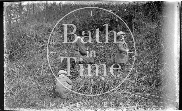 The photographer's wife and twin boys in Friary Woods near Freshford c.1913