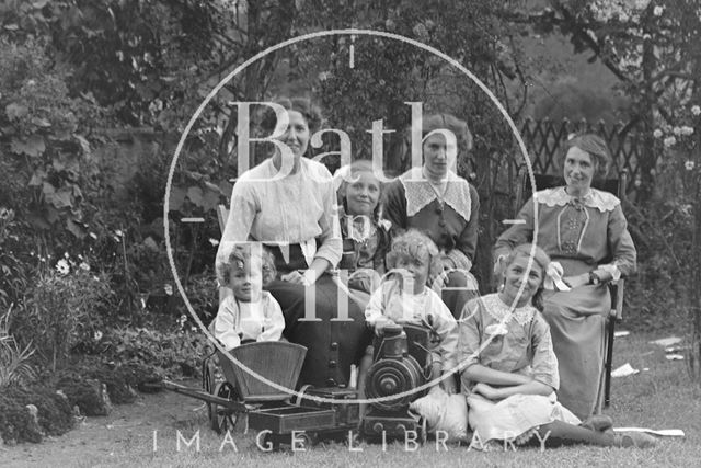 Friends and family of the photographer in their garden in Sydney Buildings, Bath c.1913 - detail